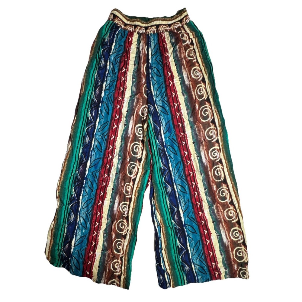 Judy Knapp California Wide Leg Tribal Print Rayon Pants Size Medium Multi
